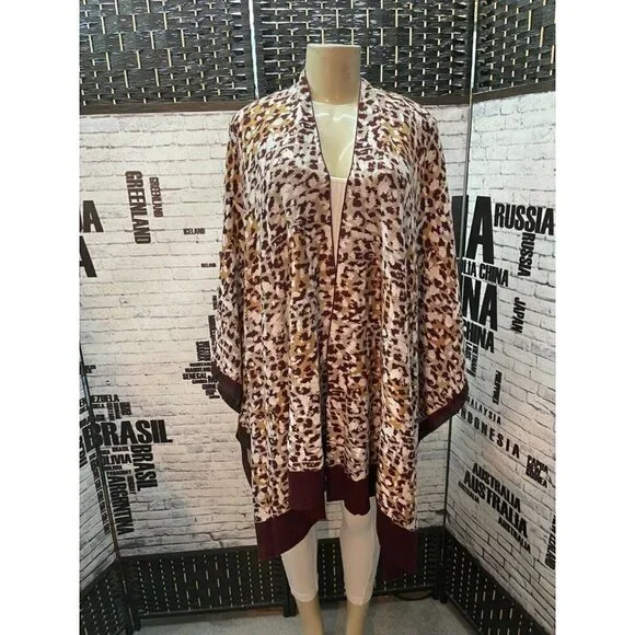 Jessica London 26-32 Brown Animal Print Asymmetrical Half Sleeve Sweater Wrap